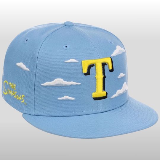 Texas Rangers The Simpsons Clouds Embroidered Flat Bill Cap, 2026 Gameday Merch, Baseball Hat