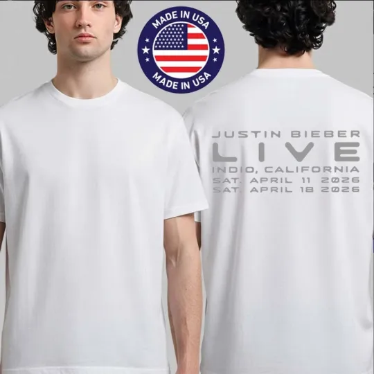 JUSTIN BIEBER Coachellla 2026 T-Shirt Live In Indio California April Merch White