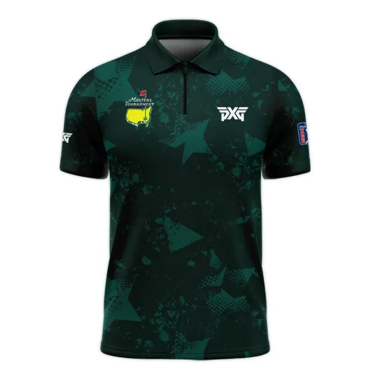 Dark Green Grunge Stars Pattern Golf Masters Tournament Zip Polo Shirt, Masters Golf Tournament, Masters Golf, Augusta Golf Shirt