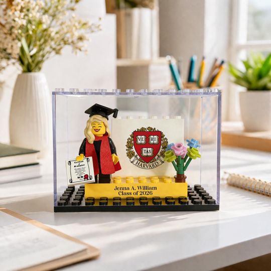 Personalized Minifigure Set with Custom Display Case, Custom Graduation Mini Figure, 2026 Graduation Gift, Funny Grad Gift for Him/Her