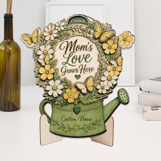 Rotating Mom Gift, Personalized Garden Sign for Mom, Custom Names Wood Sign, Mother's Day Floral Decor