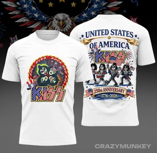 Kiss Band Rock Band USA 1776-2026 Double Sided T-Shirt