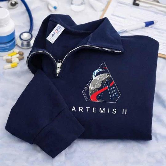 NASA Artemis II Mission Logo Embroidered Quarter Zip Sweatshirt
