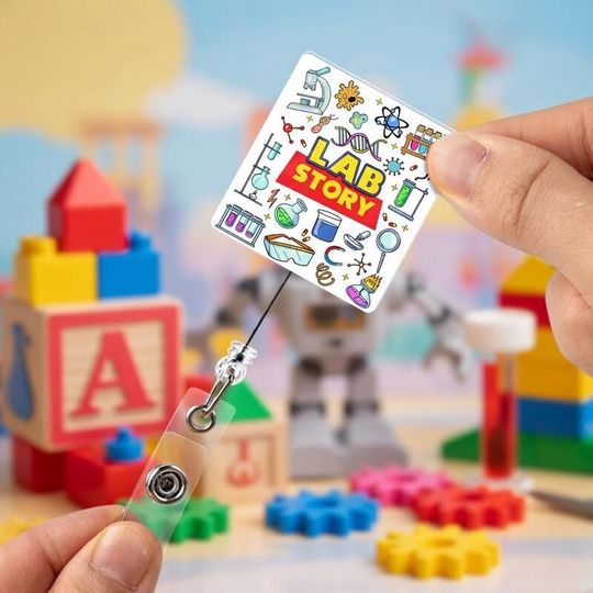 Lab Story Lab Week 2026 Badge Reel, Lab Story ID Holder, Medical Laboratory Professional Gift, Cute Retractable Badge Gift for Lab Tech