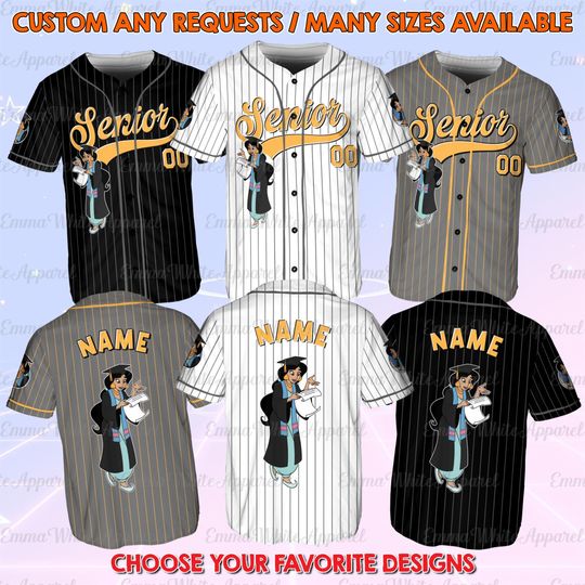 Aladdin Jasmine Senior Baseball Jersey, Disney Princess Jasmine Graduation Shirt, Jasmine Class Of 2026 Jersey, Disney World Graduate Shirt