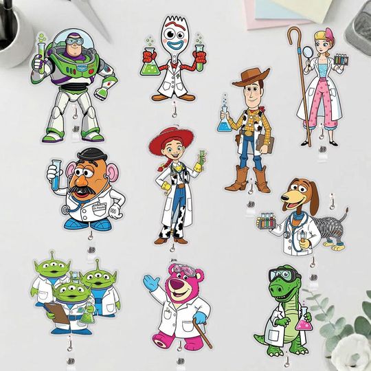 Disney Toy Story Lab Week Badge Reel, Buzz Lightyear Woody Jessie Bo Peep Retractable ID Badge Holder