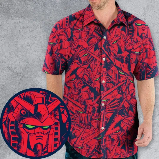 Gundam Camo Magenta Gundam Hawaiian Shirt