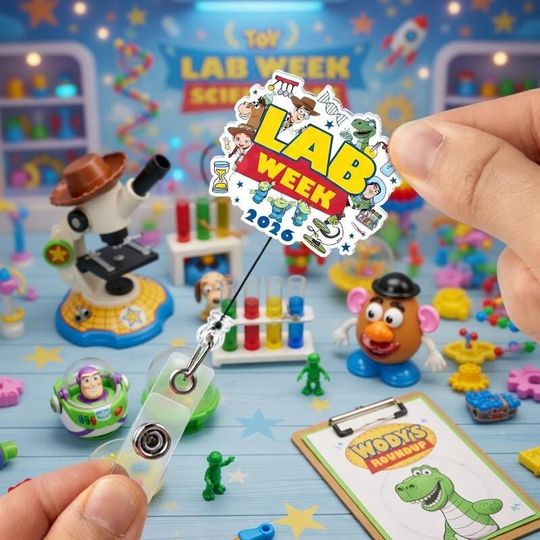 Disneyland Toy Story Lab Week Badge Reel, Lab Story Medical Laboratory Professional Gift, Retractable ID Holder For Lab Techs, Lab Accessor