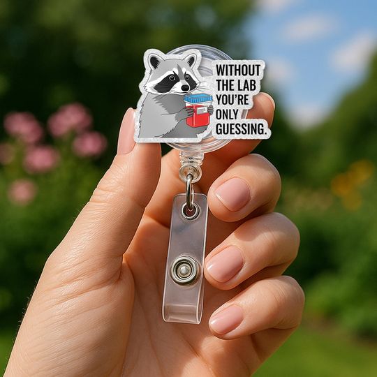 Funny Raccoon Lab Badge Reel  Science ID Holder