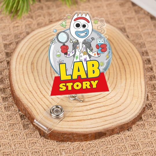 Forky Toy Story Friends Badge Reel, Buzz Woody Jessie Acrylic ID Holder, Retro 90s Disney Badge, Pixar Nurse Gift for Healthcare Worker