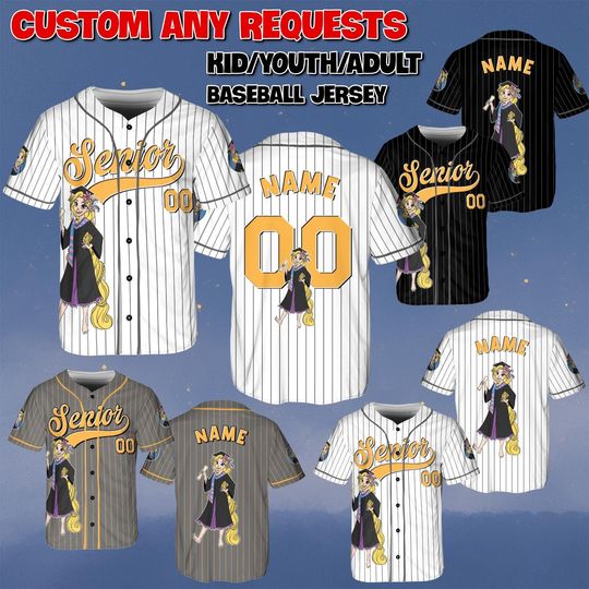 Custom Rapunzel Senior Baseball Jersey, Disney Tangled Rapunzel Senior Shirt, Class of 2026 Graduation Jersey, Disney Senior Trip Shirt