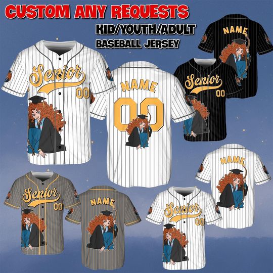 Custom Merida Senior Baseball Jersey, Disney Brave Princess Merida Senior Shirt, Class of 2026 Graduation Jersey, Disney Senior Trip Shirt