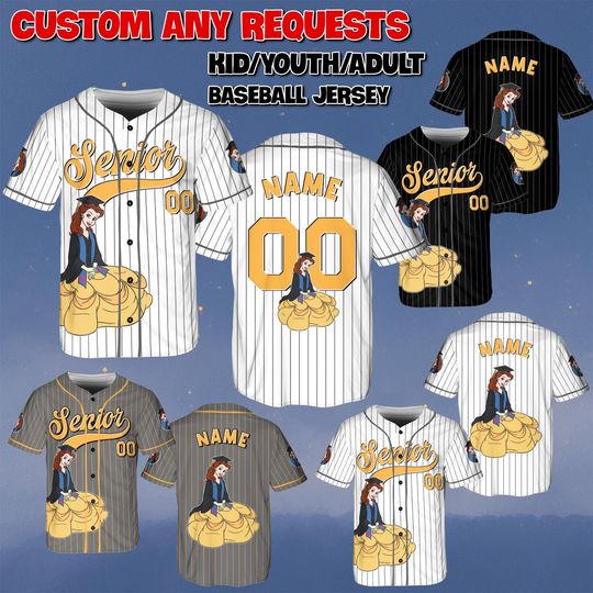Custom Belle Senior Baseball Jersey, Disney Beauty And the Beast Senior Shirt, Class of 2026 Graduation Jersey, Disney Senior Trip Shirt