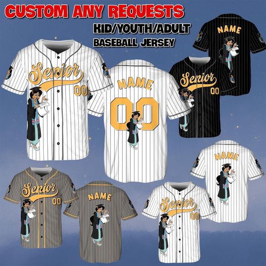 Custom Jasmine Senior Baseball Jersey, Disney Aladdin Jasmine Senior Shirt, Class of 2026 Graduation Jersey, Disney Senior Trip Shirt
