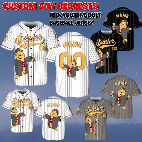 Discover Custom Pooh Senior Baseball Jersey, Winnie The Pooh Senior Shirt, Class of 2026 Graduation Jersey, Disney Senior Shirt, Magic Kingdom Shirt