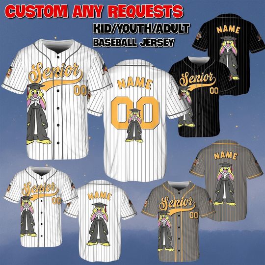 Custom WTP Rabbit Senior Baseball Jersey, Winnie The Pooh Rabbit Senior Shirt, Class of 2026 Graduation Jersey, Disney Senior Trip Shirt