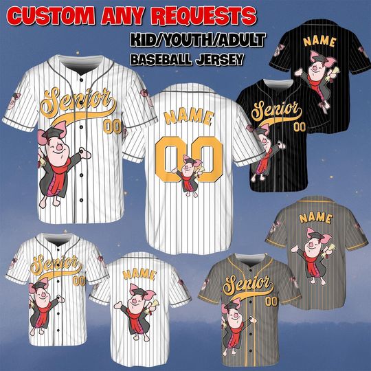 Custom Piglet Senior Baseball Jersey, Winnie The Pooh Piglet Senior Shirt, Class of 2026 Graduation Jersey, Disney Senior Trip Shirt