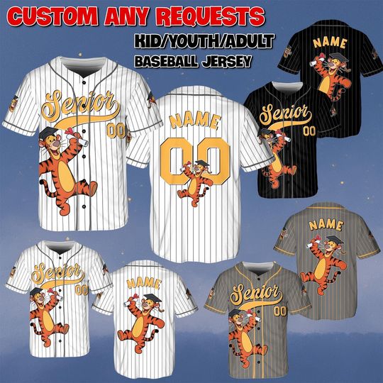 Custom Tigger Senior Baseball Jersey, Winnie The Pooh Tigger Senior Shirt, Class of 2026 Graduation Jersey, Disney Senior Trip Shirt