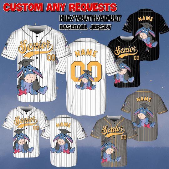 Custom Eeyore Senior Baseball Jersey, Winnie The Pooh Eeyore Senior Shirt, Class of 2026 Graduation Jersey, Disney Senior Trip Shirt