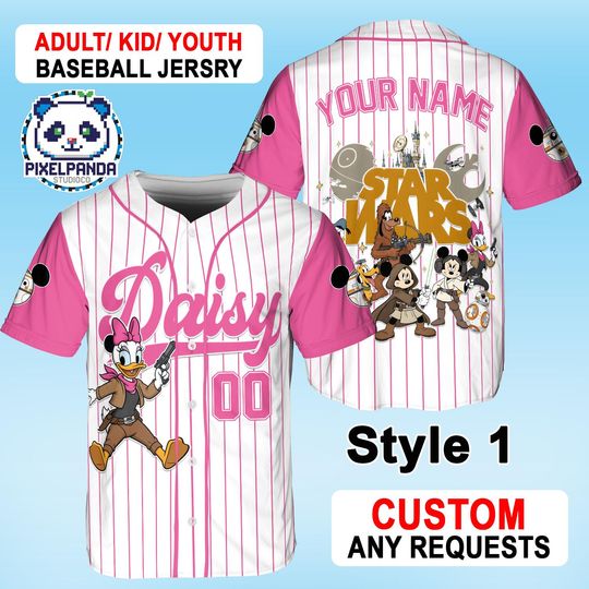 Discover Custom Star Wars Baseball Jersey, Disney Daisy Duck Pink Striped Shirt, Mickey Friends Baseball Top, Personalized Disney Family Trip Jersey