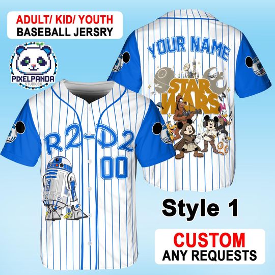 Discover Custom Star Wars Baseball Jersey, Disney R2-D2 Blue Striped Shirt, Mickey and Friends Baseball Top, Personalized Disney Family Trip Jersey