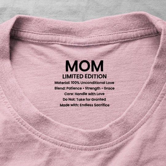Mom Care Label Hidden Message Shirt, Mothers Day Gift Personalized Shirt, Funny Mama Tee, Custom Washing Instructions, Mum Inner Neck Quote