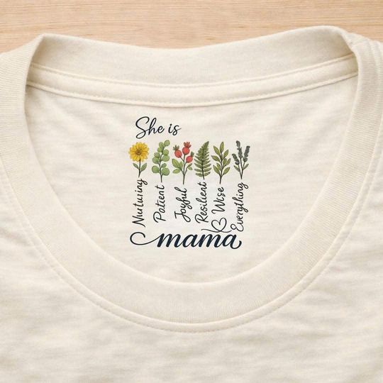 Vintage Mom She is Mama Personalized Grandkids Flowers Neck Printed T-shirt