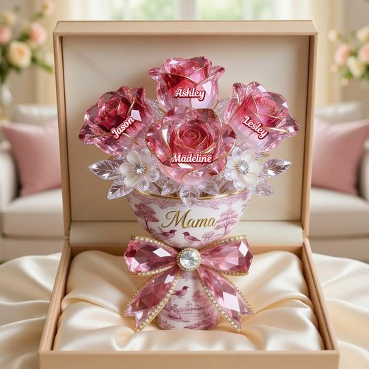 Toile de Jouy Flower Bouquet Mom Acrylic Plaque - Personalized Gifts For Mother's Day Plaque