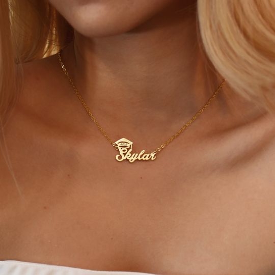 Discover Graduation Gifts For Her  Custom Graduation Name Necklace  Bachelor Cap Necklace  Name Necklace for Her  Grad Jewelry for Girl