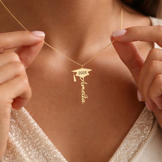Graduation Name Necklace, Custom Grad Pendant, Senior Gift Jewelry, High School Graduation Gift