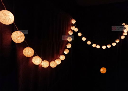 White String Lights Cotton Balls Fairy Lights Bedroom Home Decor Living Room Wall Hanging Lights Wedding Decor Dorm Lights Battery & Plug