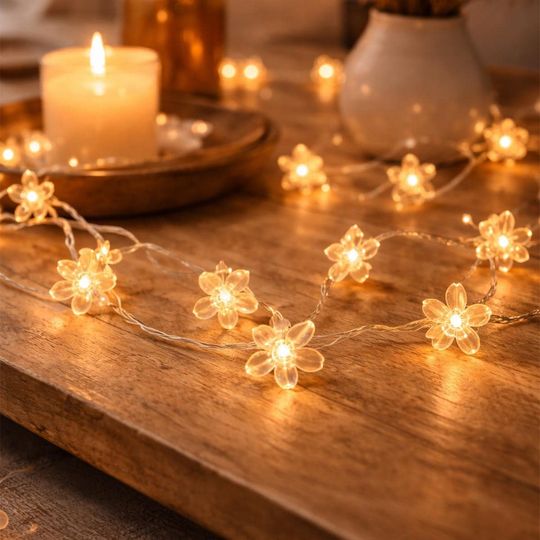 Cherry Blossom LED String Lights, Flower Fairy Lights, Warm White/RGB (USB Battery)