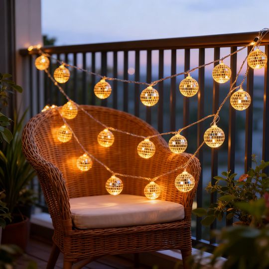 Disco Ball String Lights, Warm White Mirror Ball Fairy Lights for Bedroom, Patio, Party, Christmas Decor, Indoor Outdoor Hanging Lights