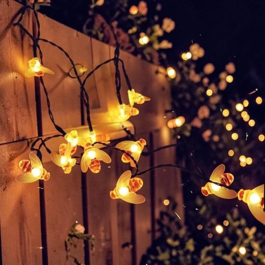 Solar Bee String Lights, LED Fairy Lights, Outdoor Garden Fence Decor