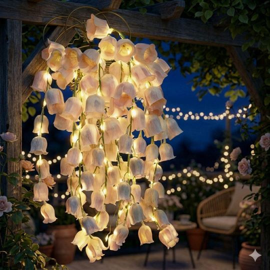 Hanging LED Flower Vine Lights, Soft Pink Floral Wall Decor