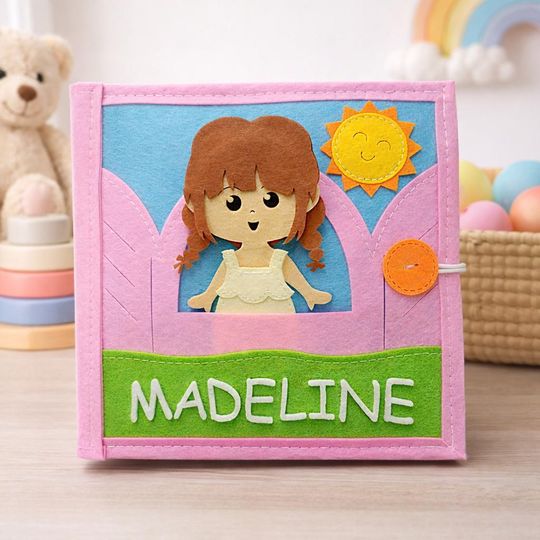 Personalized Quiet Book for Baby, Custom Felt Busy Book, Montessori Learning Toy, Handmade Fabric Activity Book,  Birthday Gift for Toddlers