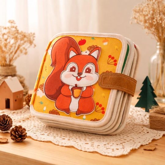 Handmade Kids Quiet Book  Montessori Sensory Squirrel Theme Activity Book for Toddlers