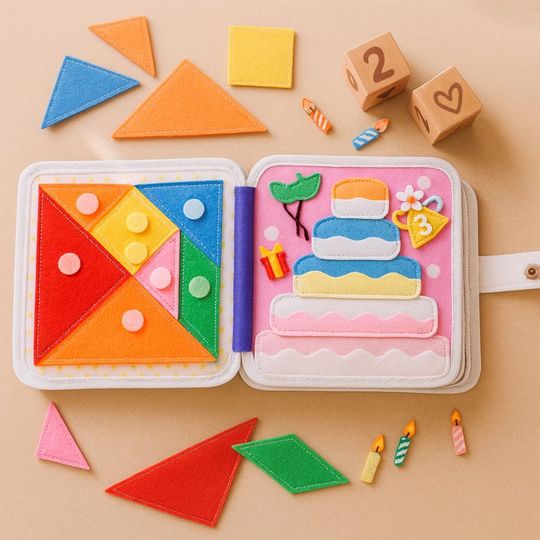 Handmade Felt Quiet Book: Montessori Baby Toy, Cuddly Bear Design