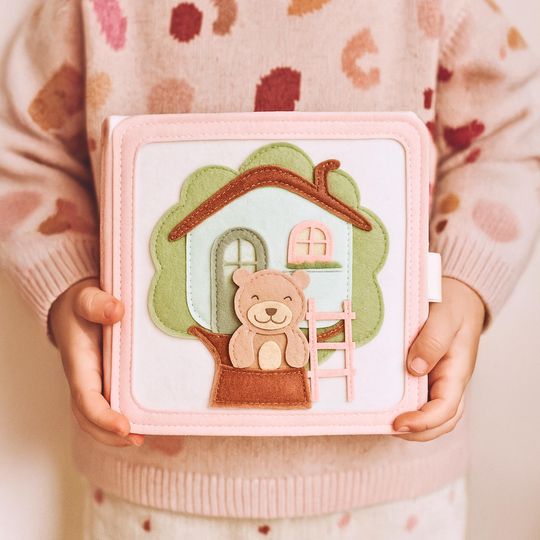 Montessori Bear Busy Book: Interactive Felt Quiet Book, Toddler Sensory Toy