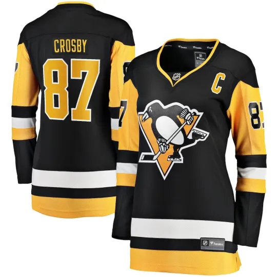 Women's Penguins #87 Sidney Crosby Fanatics Black Captain Patch Home Jersey