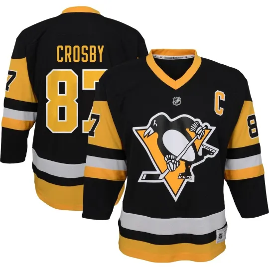Youth Penguins #87 Sidney Crosby Black Captain Patch Home Player