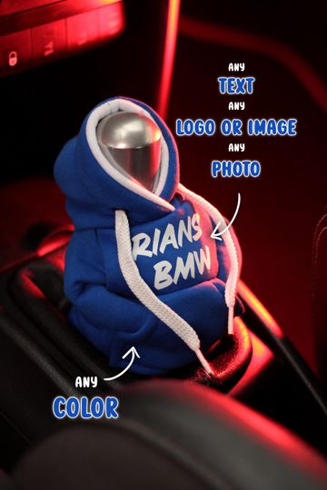 Gear Shift Hoodie with Custom Design, Shift Knob & Mini Shift Knob Cover in Blue