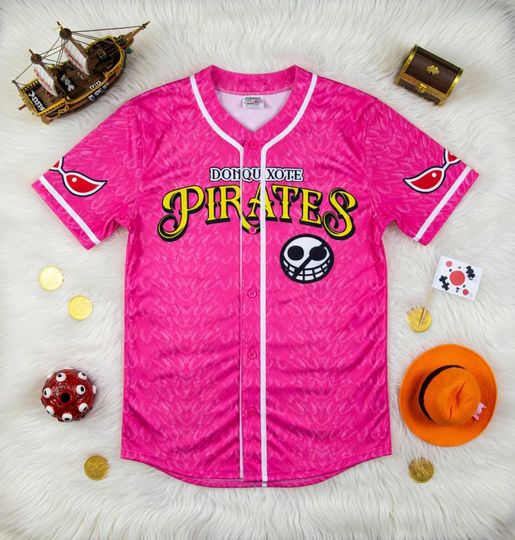 Discover Pink Donquixote Pirates Baseball Jersey, Anime Inspired Sportswear, Fan Apparel