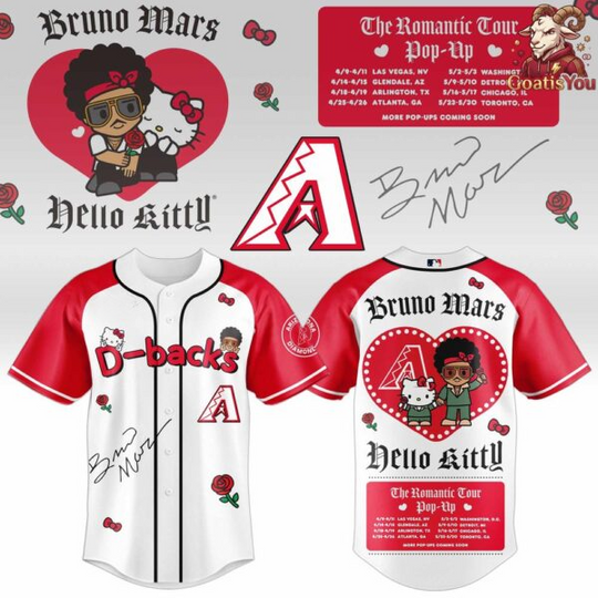 Discover Arizonna Diamondbacks x Bruno Mars x Hello Kitty Jersey