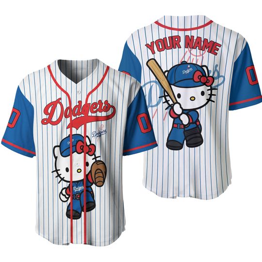 Personalized Los Angeles Dodgers Hello Kitty Baseball Jersey
