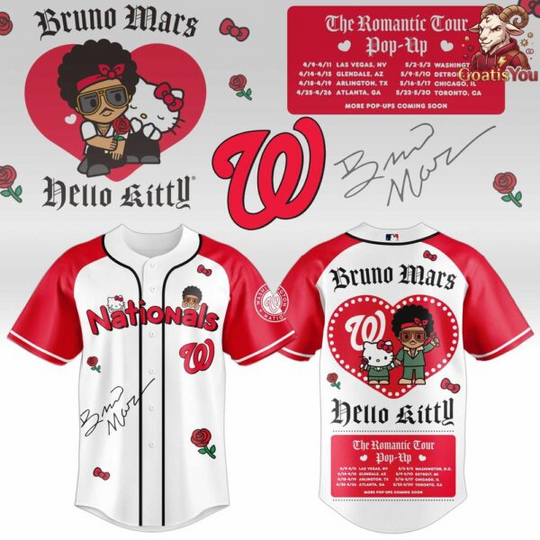 Discover Washington Nationals x Bruno Mars x Hello Kitty x The Romantic Tour Jersey