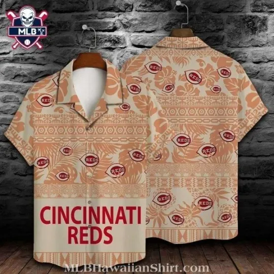 Tropical Cincinnati Baseball Team Redss Beige Hawaiian Shirt, Unisex Adult, Size