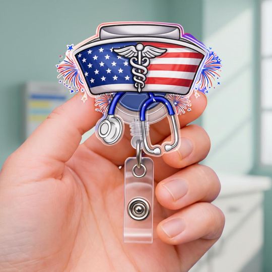 USA 17762026 Badge Reel, Military Nurse Gift, Veteran Healthcare Worker ID Holder, Patriotic 250 Years America Medical Badge