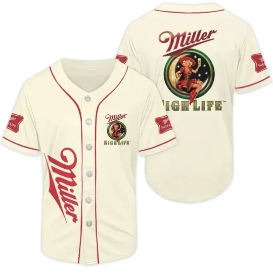 Discover Miller Highlife Baseball Jersey Cream Button-Up Summer Beer Shirt for Unisex