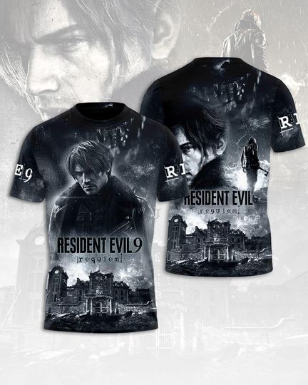Resident Evil 9 Requiem 2026 T-Shirt, Leon Kennedy Raccoon City Horror 3D All Over Print Tee